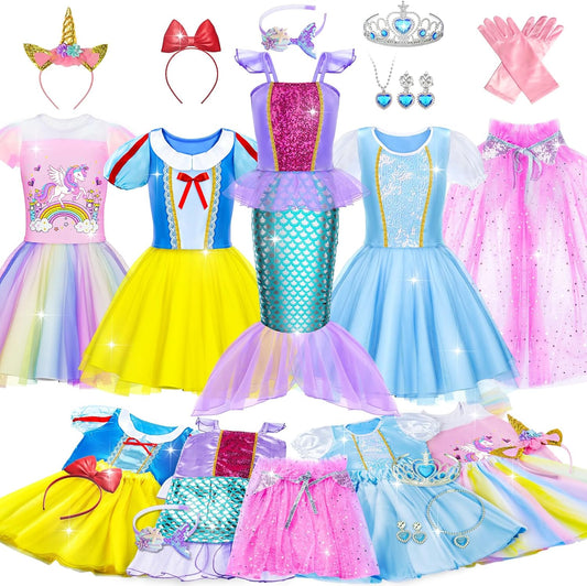 Princess Dress Up for Girls - Dress up Clothes for Toddler Girl,Role Play Costume Princess Toys Christmas Birthday Gifts for Age 3-8 Year Old