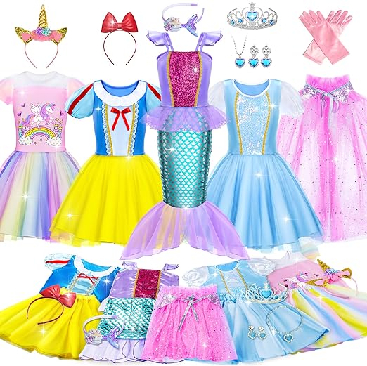 Princess Dress Up for Girls - Dress up Clothes for Toddler Girl,Role Play Costume Princess Toys Christmas Birthday Gifts for Age 3-8 Year Old