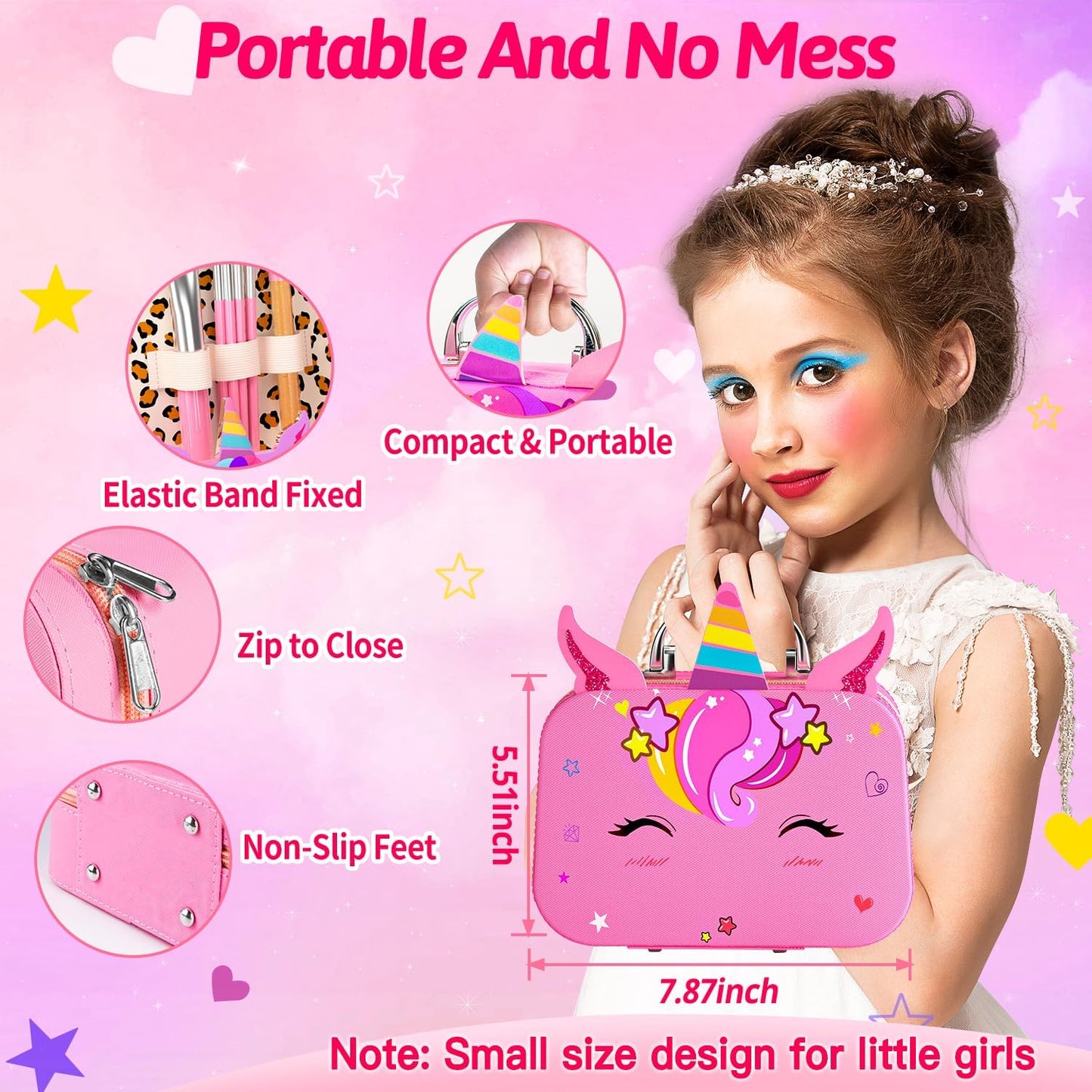 Kids Makeup Kit for Girls, Little Girls Pretend Make Up, Princess Play Makeup Set with Mirror, Toddler Toys Real Washable Cosmetic Set & Nail Kit Birthday Gifts for Ages 3 4 5 6 7 8 9 10-12 Year Old