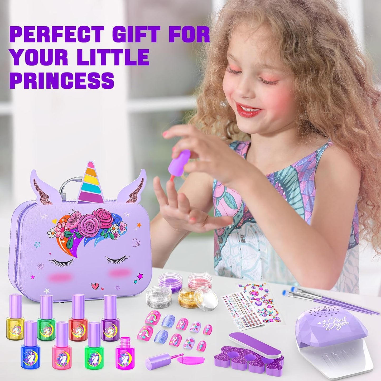 Kids Nail Polish Set for Girls, Non-Toxic Quick Dry Nail Art Salon Kit with Nail Dryer and Peelable Nail Polish,Ideal Gift Toys for Girls Age 3-12
