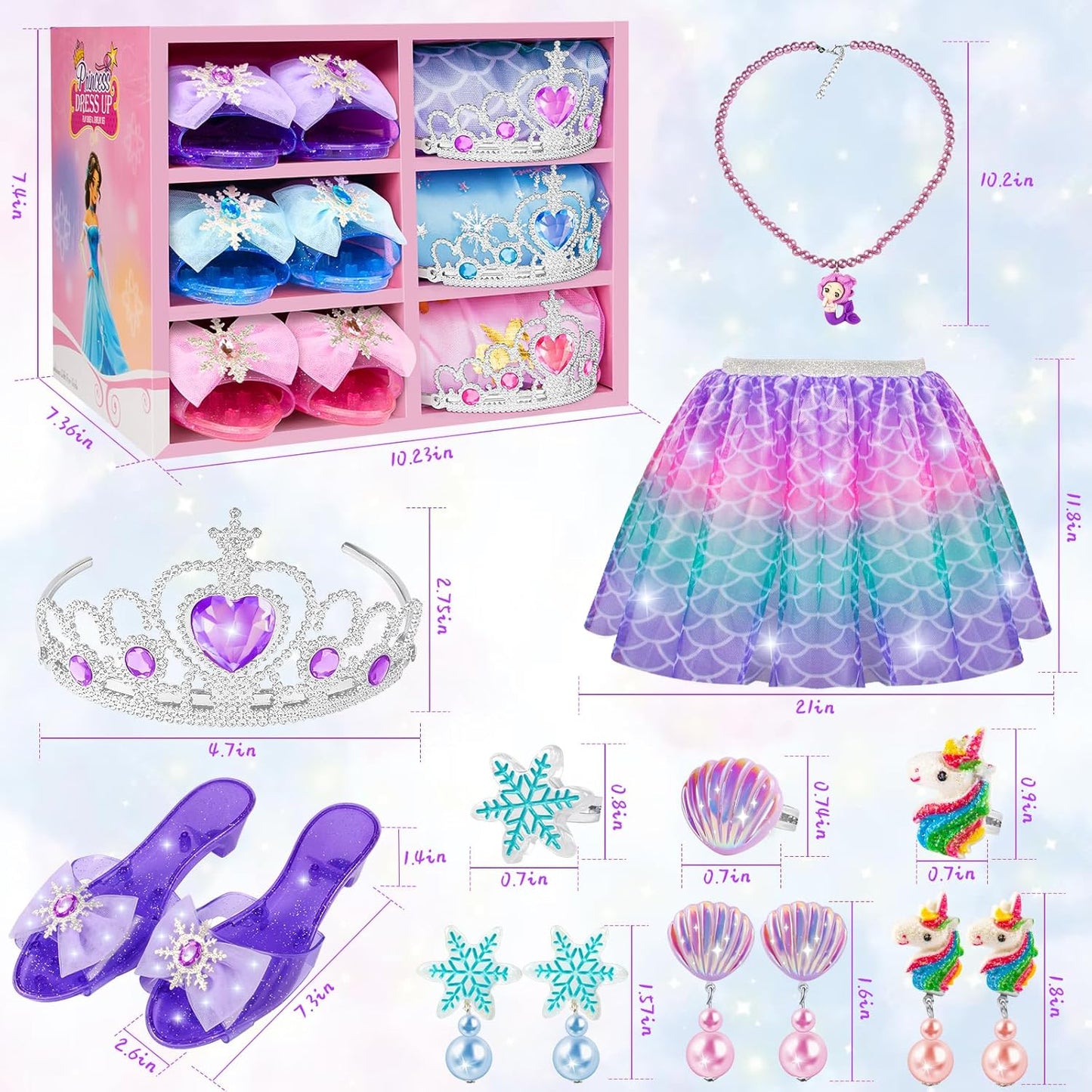 Princess Dress Up for Girls, Dress Up Clothes for Girl with Princess Shoes, Toddler Girls Boutique, Pretend Play Gifts for Little Girl Aged 3-6 Years Old