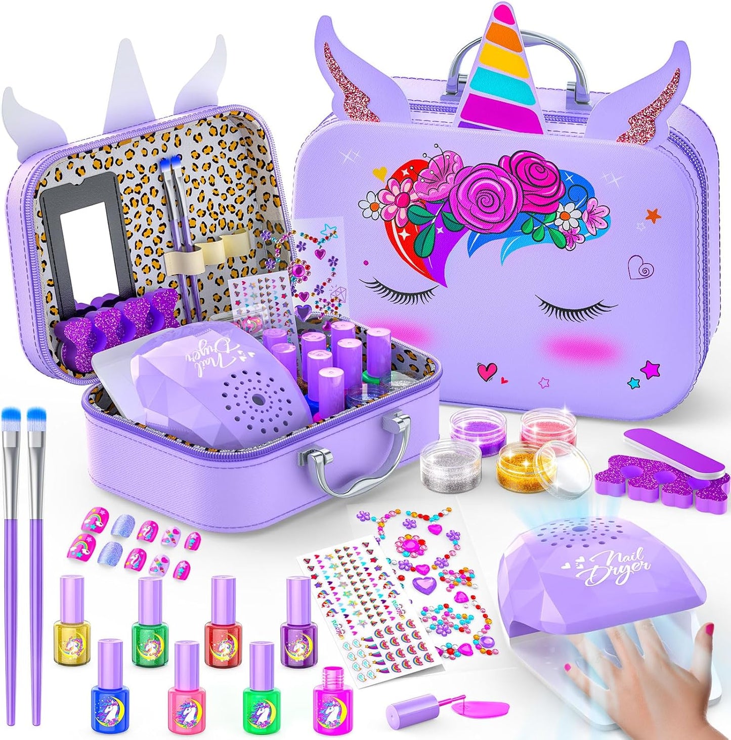 Kids Nail Polish Set for Girls, Non-Toxic Quick Dry Nail Art Salon Kit with Nail Dryer and Peelable Nail Polish,Ideal Gift Toys for Girls Age 3-12