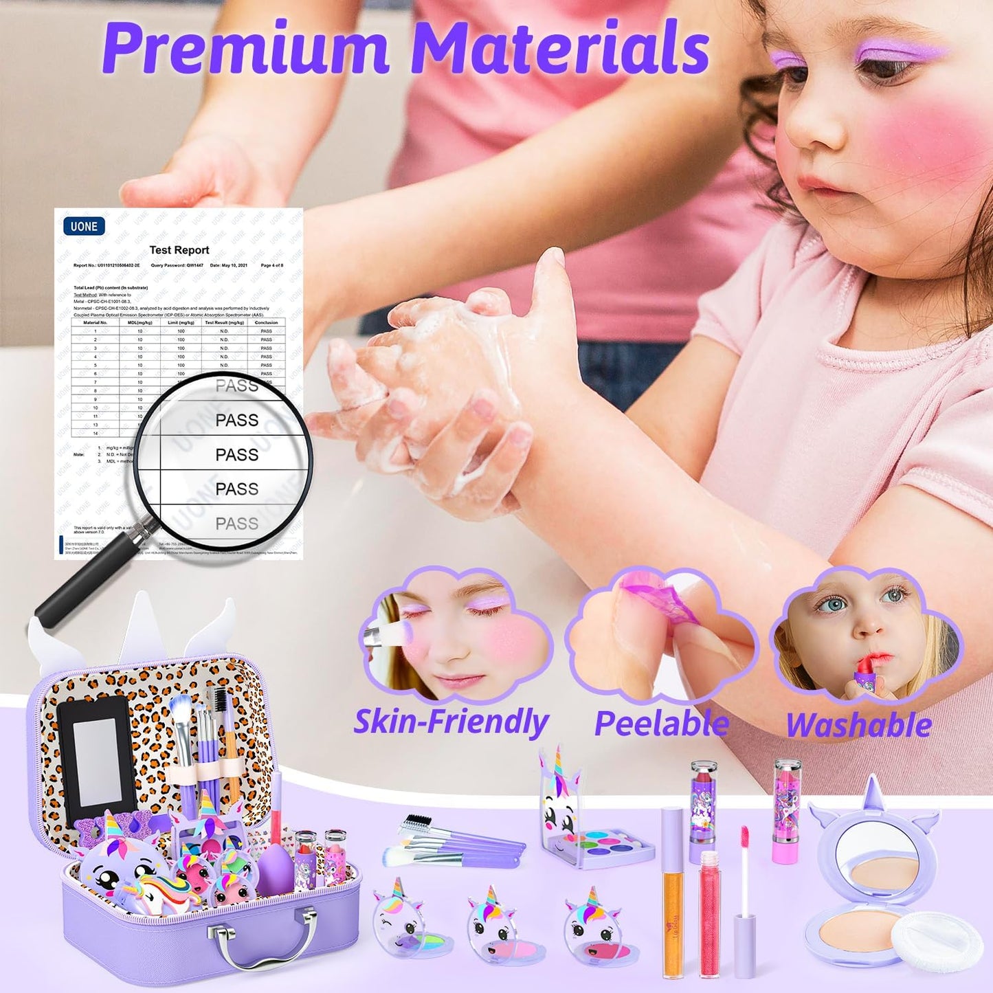 Kids Makeup Kit for Girls, Little Girls Pretend Make Up, Princess Play Makeup Set with Mirror, Toddler Toys Real Washable Cosmetic Set & Nail Kit Birthday Gifts for Ages 3 4 5 6 7 8 9 10-12 Year Old