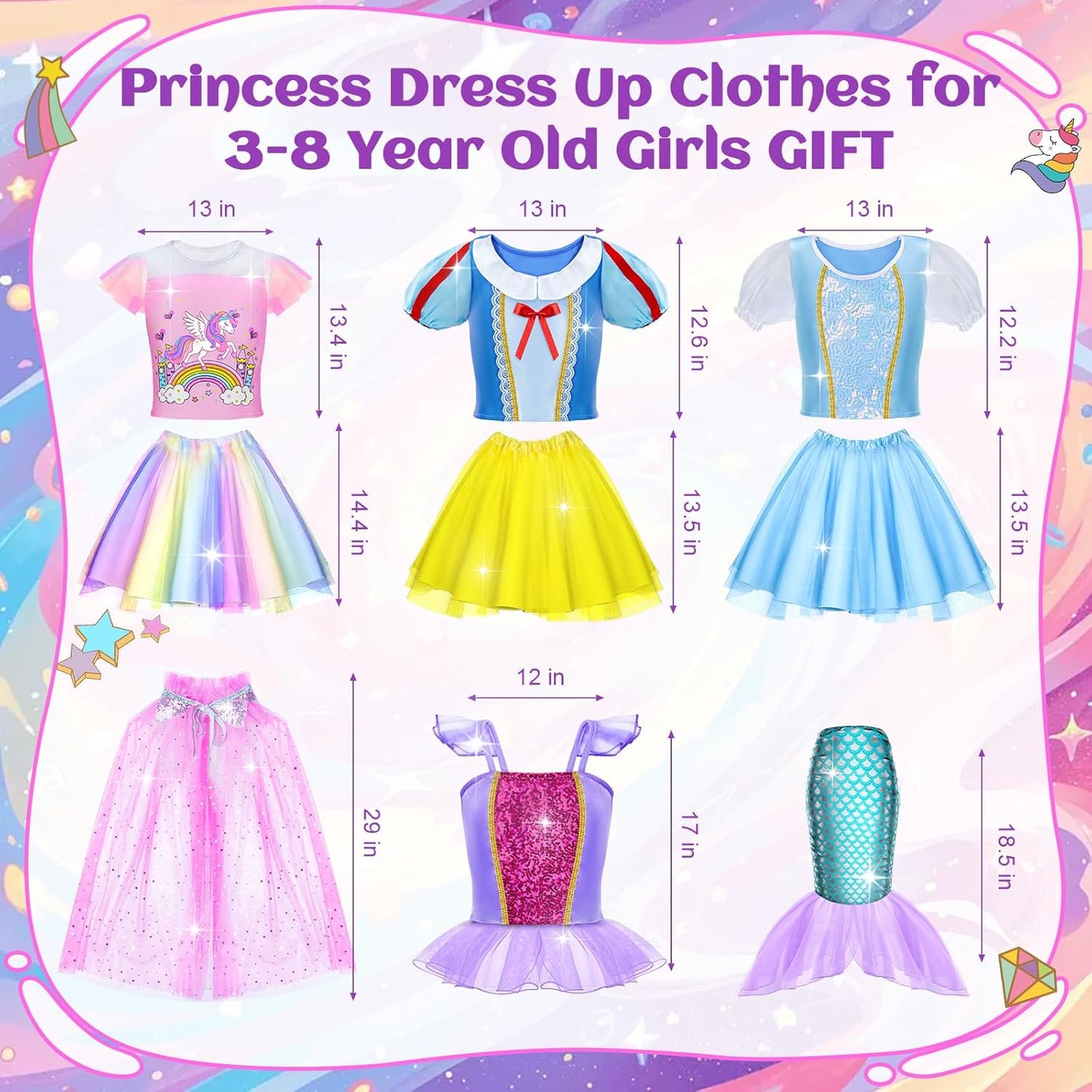 Princess Dress Up for Girls - Dress up Clothes for Toddler Girl,Role Play Costume Princess Toys Christmas Birthday Gifts for Age 3-8 Year Old