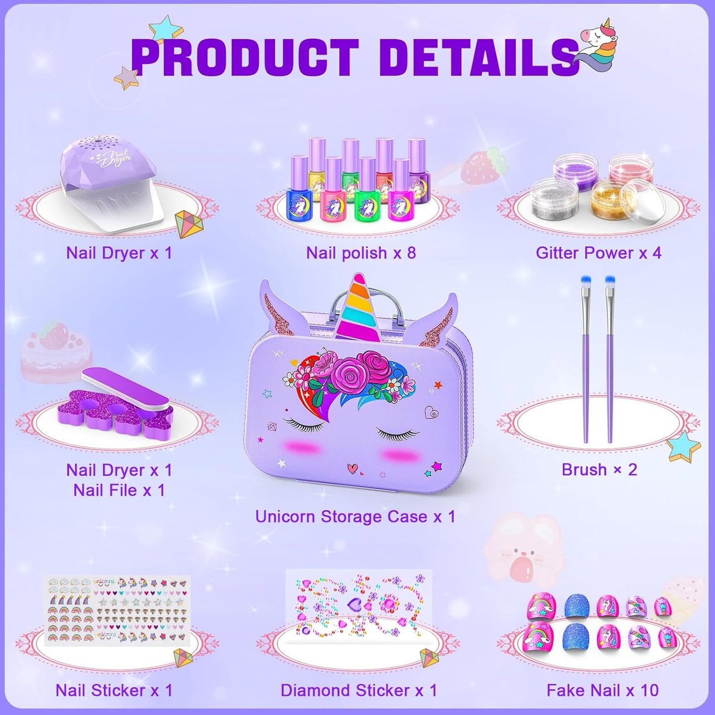 Kids Nail Polish Set for Girls, Non-Toxic Quick Dry Nail Art Salon Kit with Nail Dryer and Peelable Nail Polish,Ideal Gift Toys for Girls Age 3-12