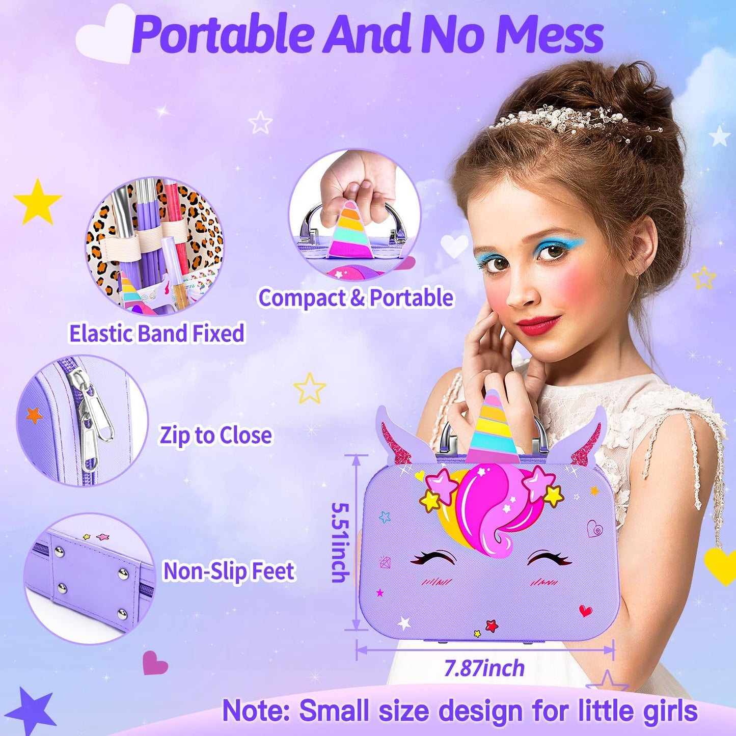 Kids Makeup Kit for Girls, Little Girls Pretend Make Up, Princess Play Makeup Set with Mirror, Toddler Toys Real Washable Cosmetic Set & Nail Kit Birthday Gifts for Ages 3 4 5 6 7 8 9 10-12 Year Old