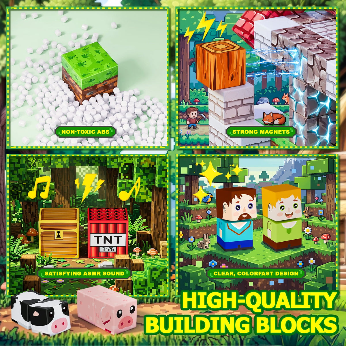 HXFOU 100PCS Forest Castle Magnetic Building Blocks, STEM Building Blocks Toy for Kids Ages 3+