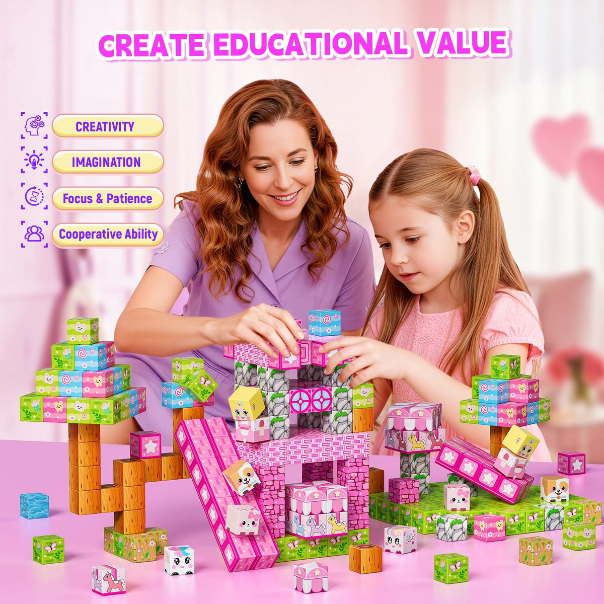 150PCS Princess Magnetic Building Blocks, Sensory Construction Toys for Girls Ages 3-10, Adorable Gift for Toddlers & Kids