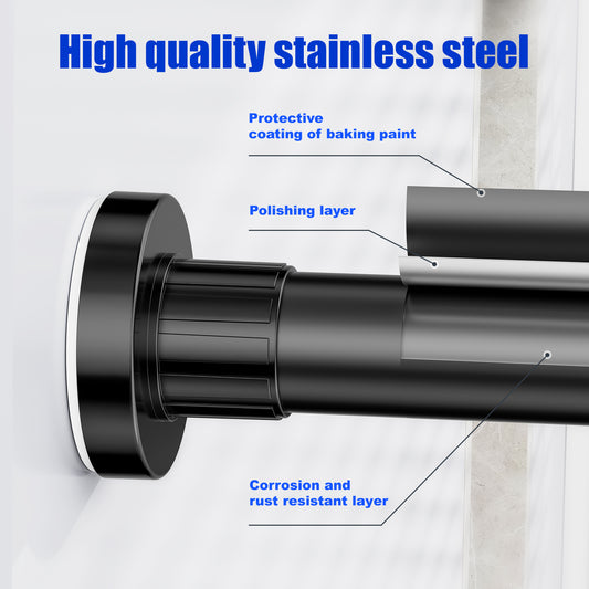 TITGIPE No Drill Spring Tension Shower Curtain Rod - 32-68" Adjustable, Rust-Resistant Stainless Steel, Anti-Skid Design for Bathroom/Closet