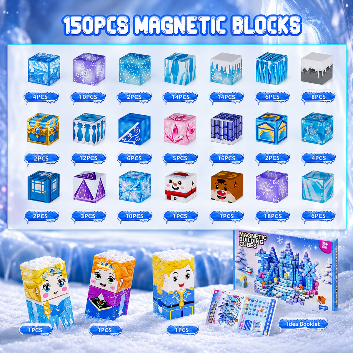 150PCS Snow Castle Magnetic Blocks for Kids Ages 3-12, Magnetic Building Cubes STEM Building Blocks Set with Strong Magnets, Magnetic Toys Educational Construction Set for Boys Girls