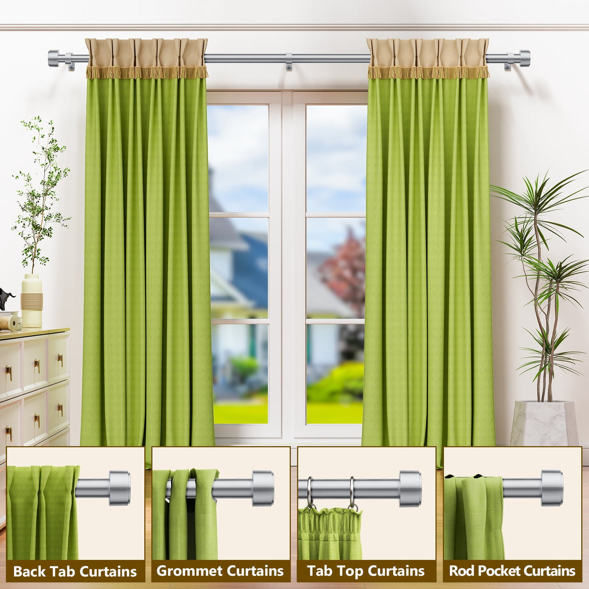2 Pack Heavy Duty Adjustable Curtain Rods for Windows, 1-Inch Diameter Curtain Rod, 32-120 Inches (Slive)