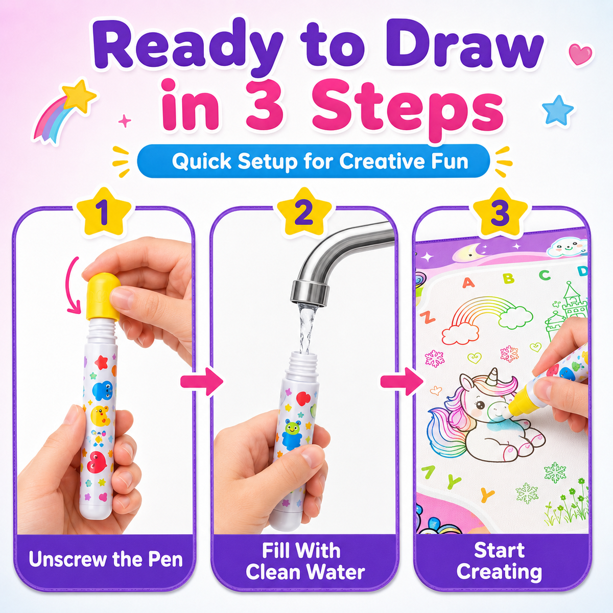HXFOU Water Doodle Mat for Kids, Reusable Water Drawing Mat with Magic Pens, No Mess Painting & Writing Educational Toddler Toys for Boys Girls Ages 3 4 5 6 7 Years Old Gift