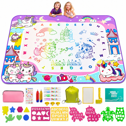 HXFOU Water Doodle Mat for Kids, Reusable Water Drawing Mat with Magic Pens, No Mess Painting & Writing Educational Toddler Toys for Boys Girls Ages 3 4 5 6 7 Years Old Gift