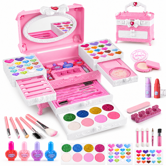 LXUNLN 66PCS Kids Makeup Kit for Girls, Washable Makeup Set, Girls Toys Ages 3-12(Pink)