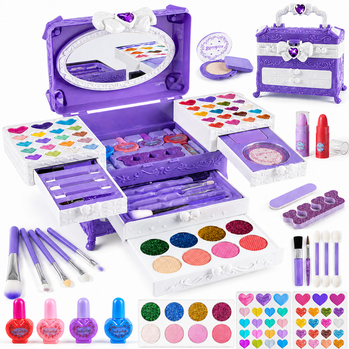 LXUNLN 66PCS Kids Makeup Kit for Girls, Washable Makeup Set, Girls Toys Ages 3-12(Purple)