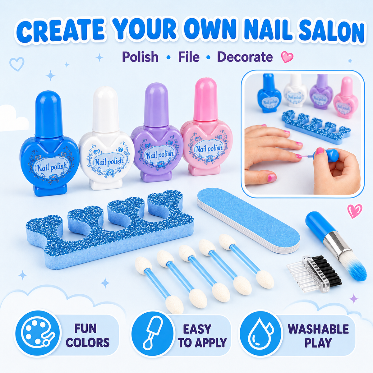 LXUNLN 66PCS Kids Makeup Kit for Girls, Washable Makeup Set, Girls Toys Ages 3-12(Blue)