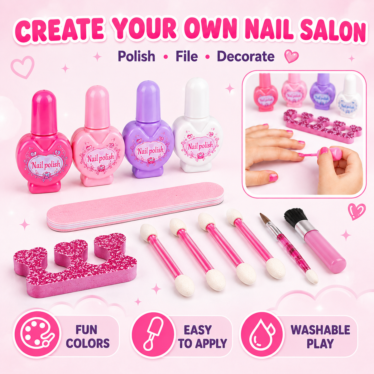 LXUNLN 66PCS Kids Makeup Kit for Girls, Washable Makeup Set, Girls Toys Ages 3-12(Pink)