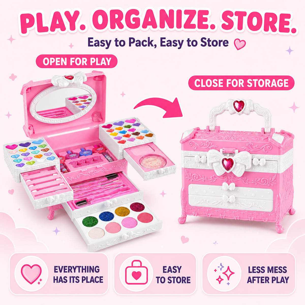 LXUNLN 66PCS Kids Makeup Kit for Girls, Washable Makeup Set, Girls Toys Ages 3-12(Pink)