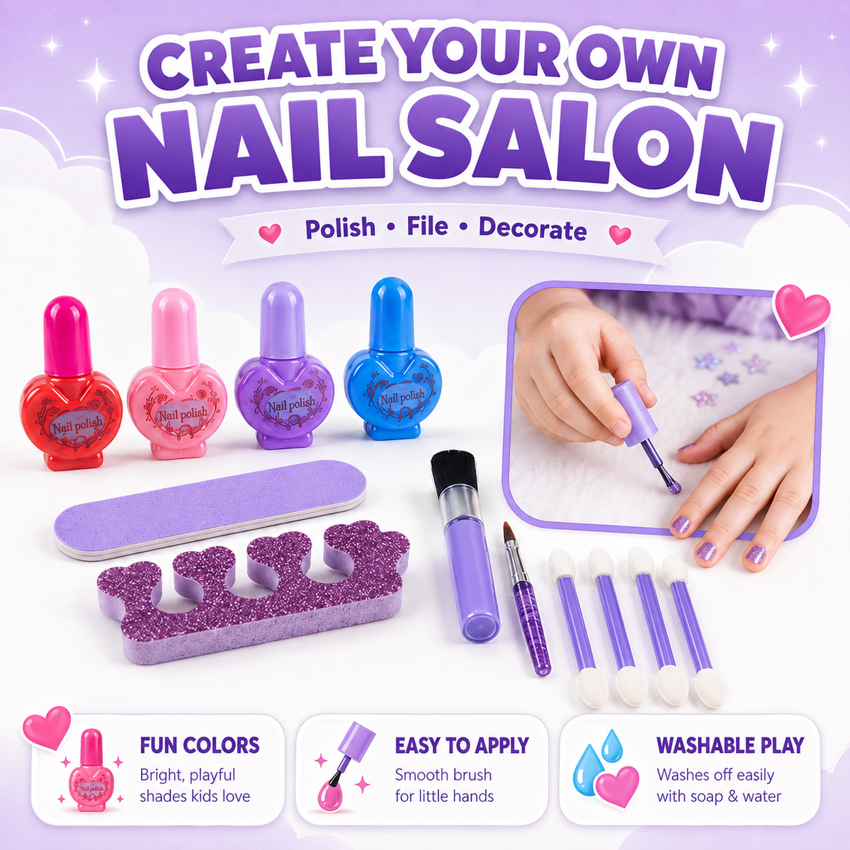 LXUNLN 66PCS Kids Makeup Kit for Girls, Washable Makeup Set, Girls Toys Ages 3-12(Purple)