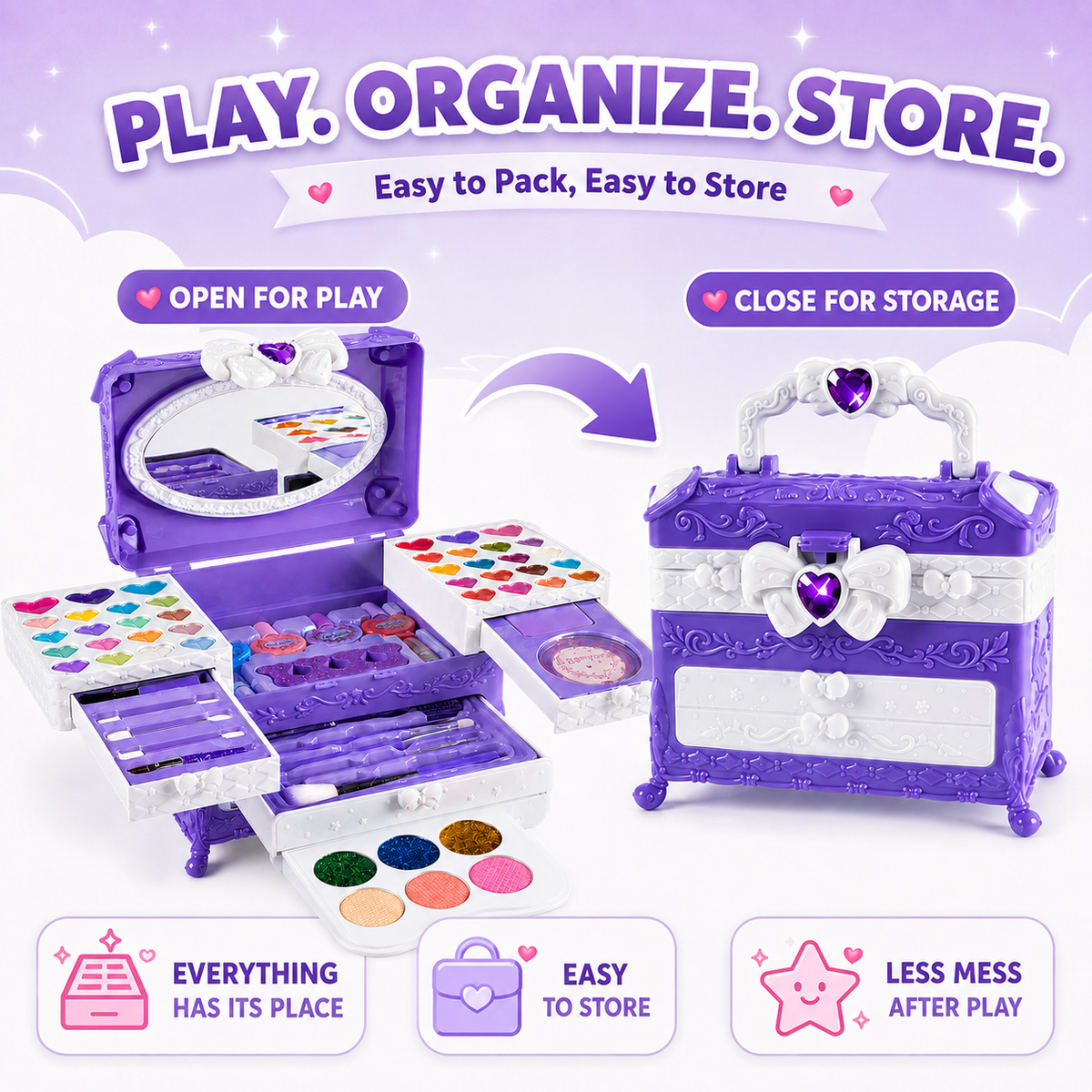 LXUNLN 66PCS Kids Makeup Kit for Girls, Washable Makeup Set, Girls Toys Ages 3-12(Purple)