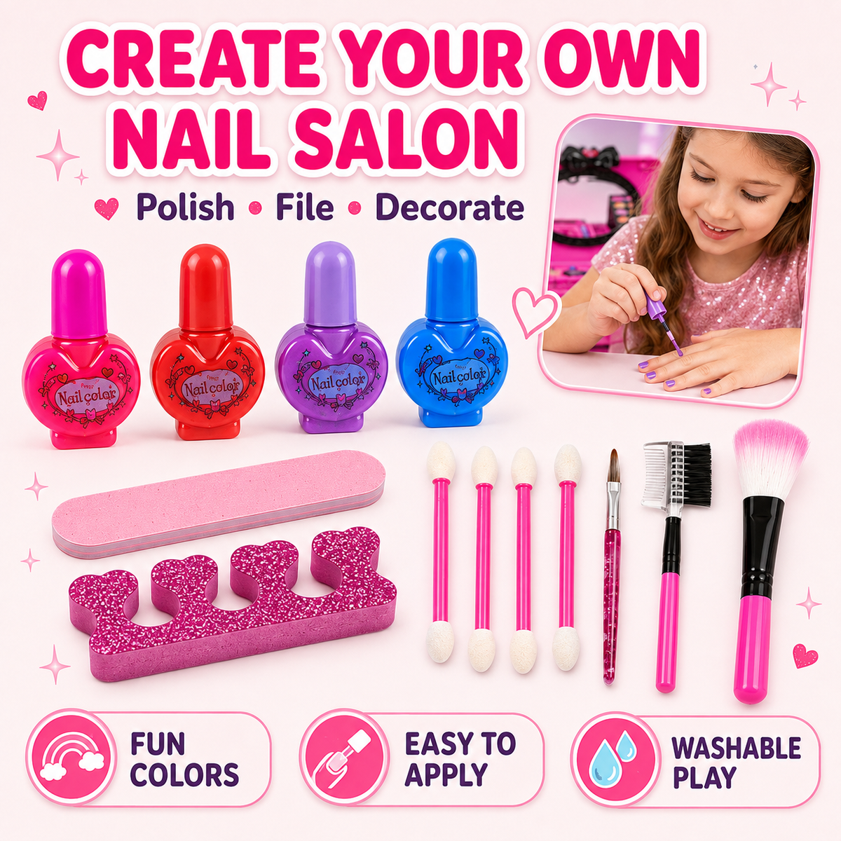 LXUNLN 66PCS Kids Makeup Kit for Girls, Washable Makeup Set, Girls Toys Ages 3-12(Rose Red)