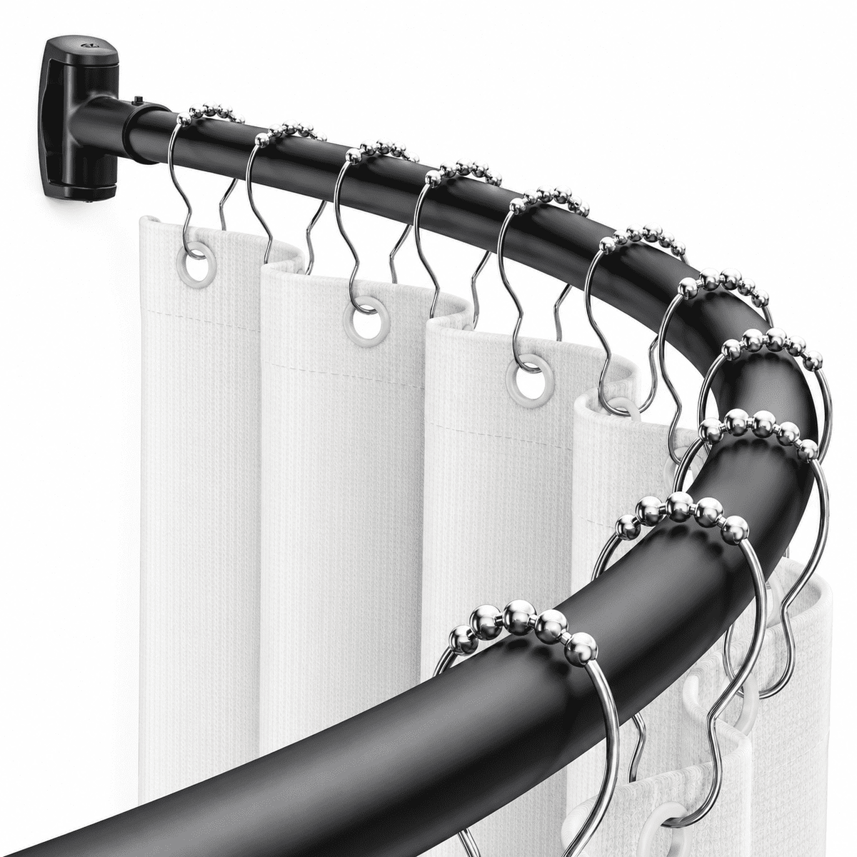 Sicabi Curved Shower Curtain Rod, 45-72" Adjustable Rustproof Steel Tension Rod,Drill Required, Black