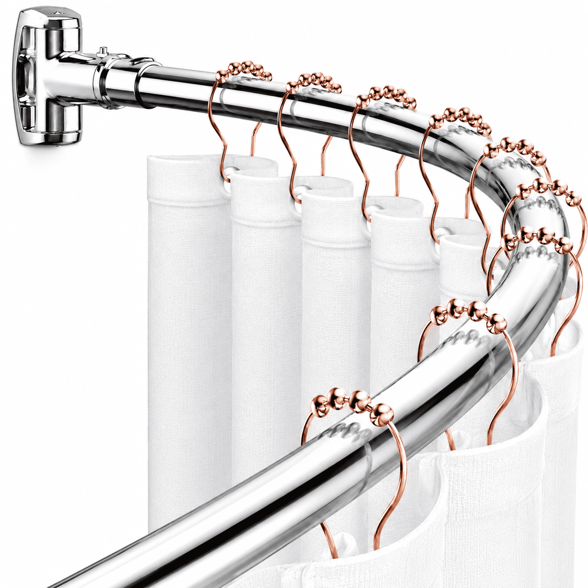 Sicabi Curved Shower Curtain Rod, 45-72" Adjustable Rustproof Steel Tension Rod,Drill Required, Silver
