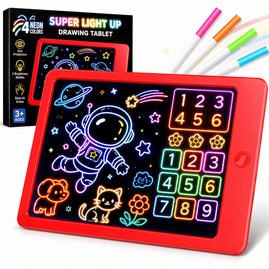 HXFOU LCD Writing Tablet for Kids Ages 3-9, Doodle Board with 4 Neon Markers & Stencils, Writing Tablets for Kids Ages 3-9, Travel Toys for Kids Ages 3 4 5 6 7 8, Portable Drawing Pad for Boys Girls