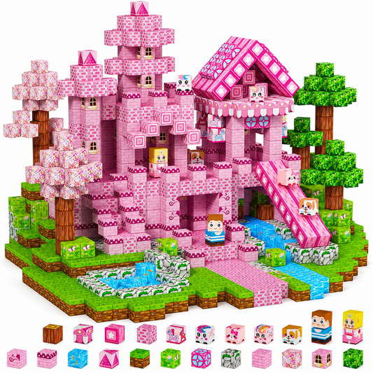 HXFOU 150PCS Pink Castle Magnetic Building Blocks for Kids, STEM Magnetic Cubes Blocks Toyfor Kids Ages 3+