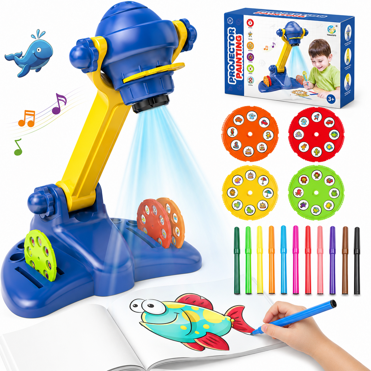 HXFOU Kids Drawing Projector Kit with Trace and Draw Projector, Coloring Pencils, Crayons & Activity Books, Art Craft Kit for Boys and Girls Ages 3+