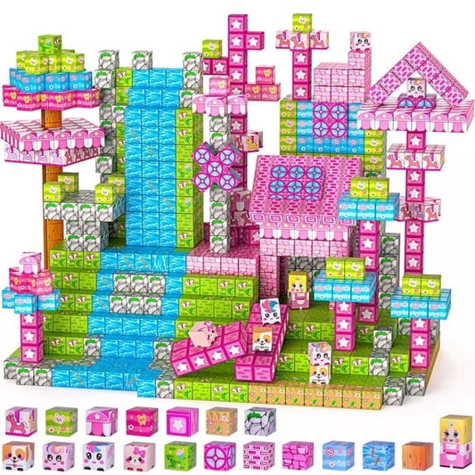HXFOU 200 PCS Pink Castle Building Blocks Set, Educational Construction Toy for Girls, Creative Building Playset for Kids Ages 3+