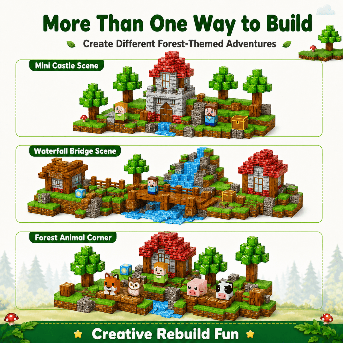 HXFOU 150PCS Forest Castle Magnetic Blocks , Magnetic Building Cubes Set with Strong Magnets, STEAM Building Blocks Toy Set with Forest Theme for Kids