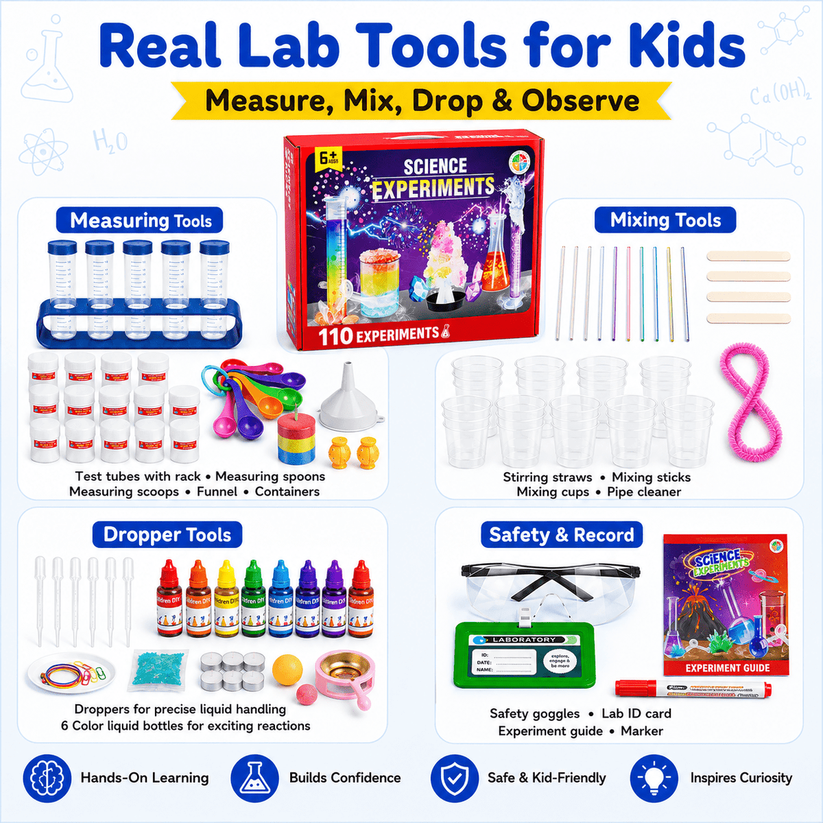 HXFOU 110 Lab Experiments Science Kits for Kids Age 6-12, STEM Projects Educational Science Kit Toys for Boys Girls, Learning Activities Christmas Birthday Gifts