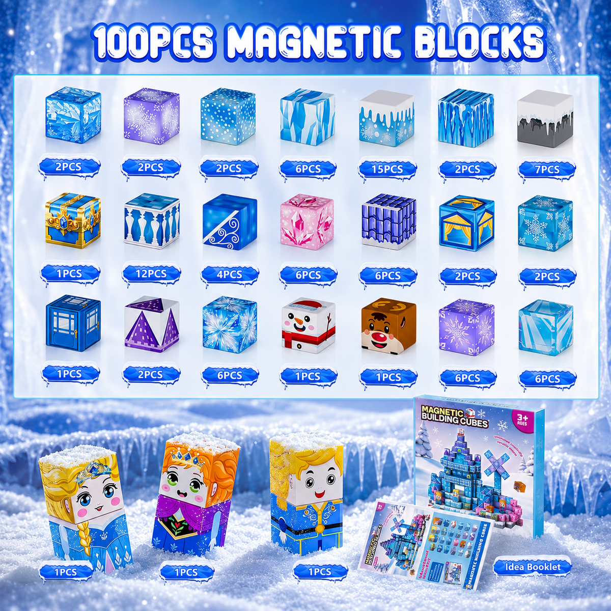 HXFOU 100PCS Ice Castle Building Blocks, Fantasy Construction Toy for Kids Ages 3+