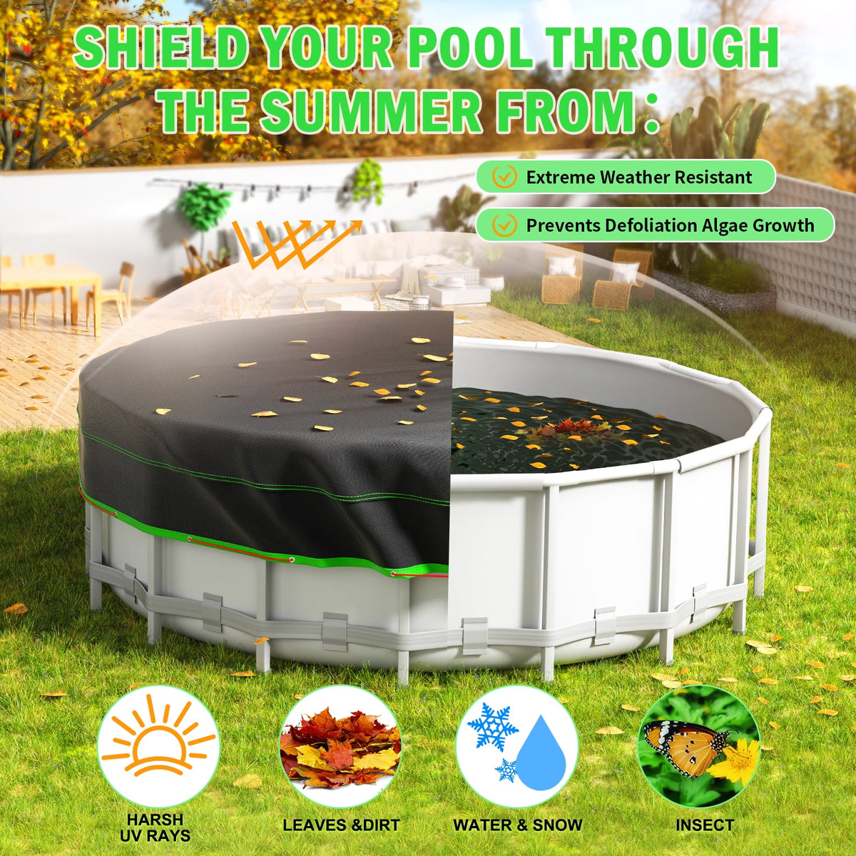 Sicabi 8 Ft Round Pool Cover, 420D Oxford Above Ground Pool Cover with Winch