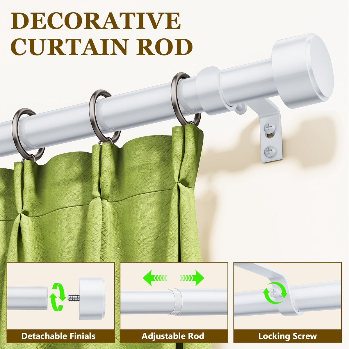 2 Pack Heavy Duty Adjustable Curtain Rods for Windows, 1-Inch Diameter Curtain Rod, 32-60 Inches (White)