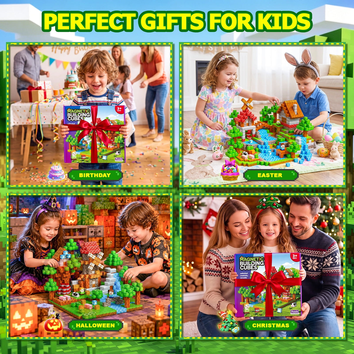 HXFOU 100PCS Forest Castle Magnetic Building Blocks, STEM Building Blocks Toy for Kids Ages 3+