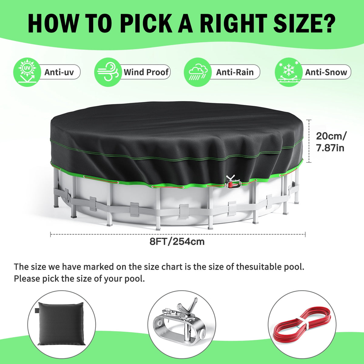 Sicabi 8 Ft Round Pool Cover, 420D Oxford Above Ground Pool Cover with Winch