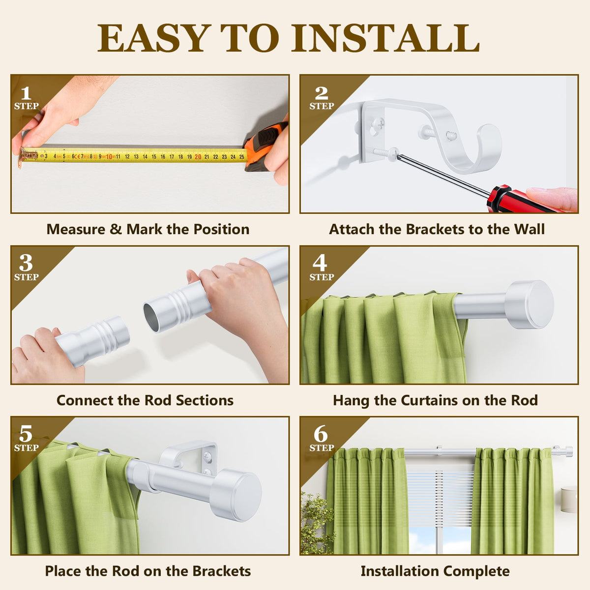 2 Pack Heavy Duty Adjustable Curtain Rods for Windows, 1-Inch Diameter Curtain Rod, 32-60 Inches (White)
