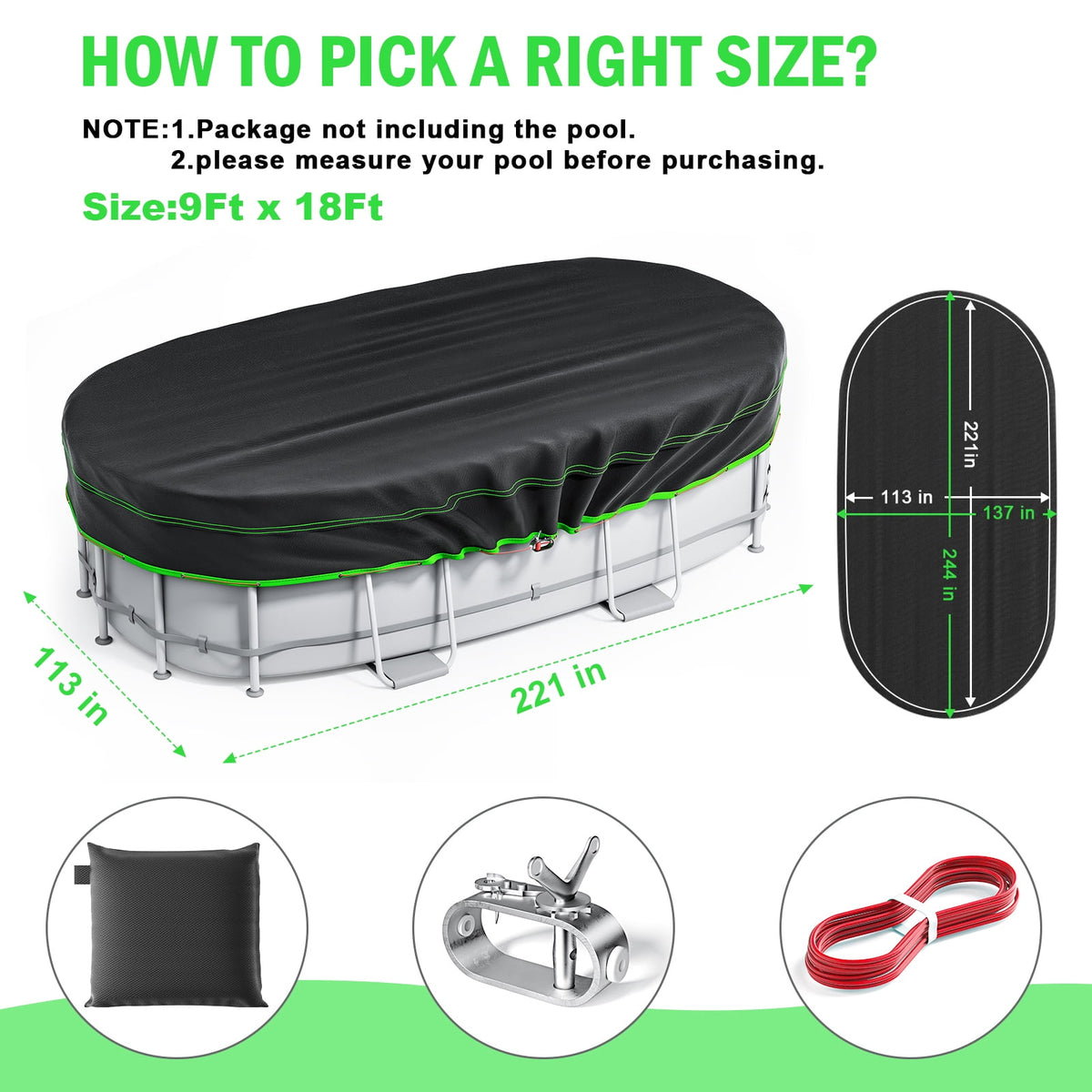 Sicabi 9 x 18 Ft Oval Pool Cover, Heavy Duty Waterproof Cover with Winch & Cable