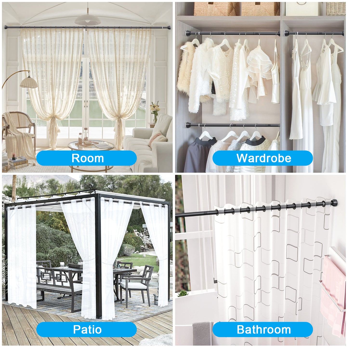 TITGIPE No hole telescopic shower curtain rod | 32-80 inches adjustable anti-skid spring rod | stainless steel rust resistance design | bathroom upgrade artifact no hole telescopic bath curtain rod