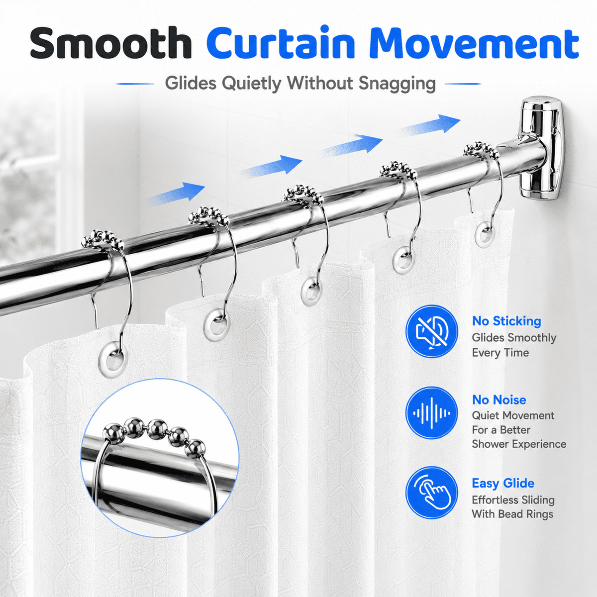 Sicabi Curved Shower Curtain Rod, 45-72" Adjustable Rustproof Steel Tension Rod,Drill Required, Silver