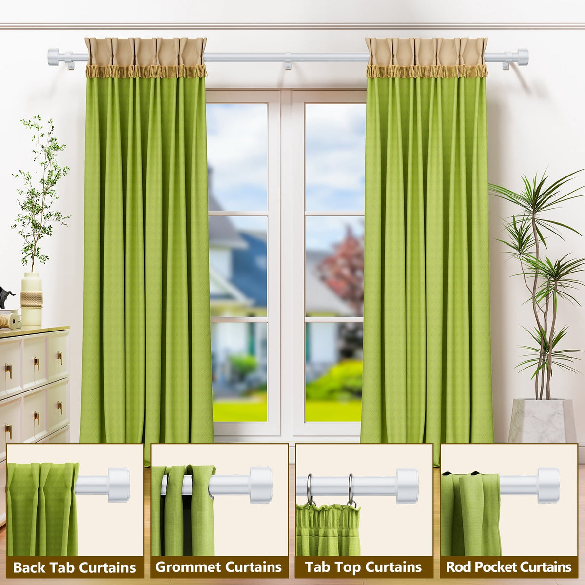 2 Pack Heavy Duty Adjustable Curtain Rods for Windows, 1-Inch Diameter Curtain Rod, 32-60 Inches (White)