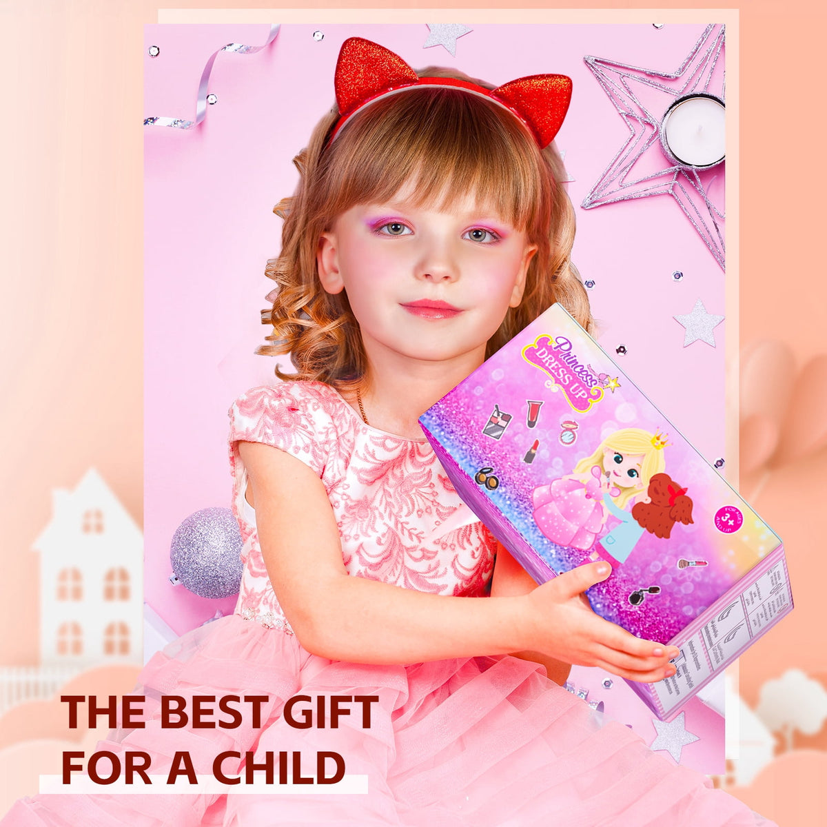 LXUNLN 62PCS Kids Makeup Kit for Girls with Portable Cosmetic Case & Mirror, Washable Makeup Set, Princess Pretend Play Toys, Gifts for Girls Ages 4-9