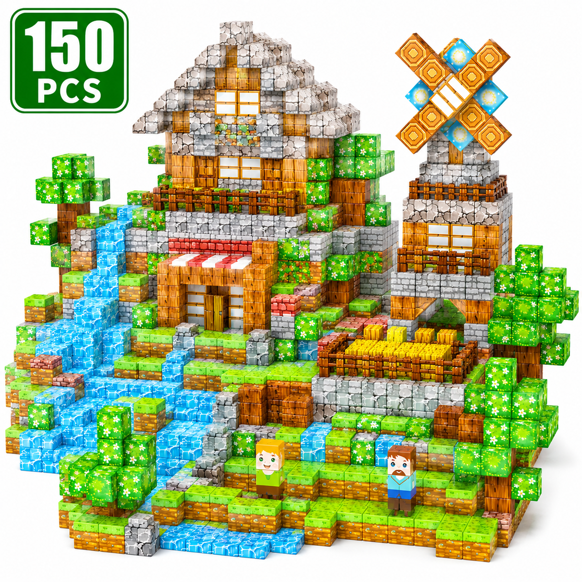 Magnetic Blocks 150PCS(Forest Castle), 1” Magnetic Building Blocks STEM Toys for Kids Ages 3+, Boys Girls Toddler Birthday Gifts
