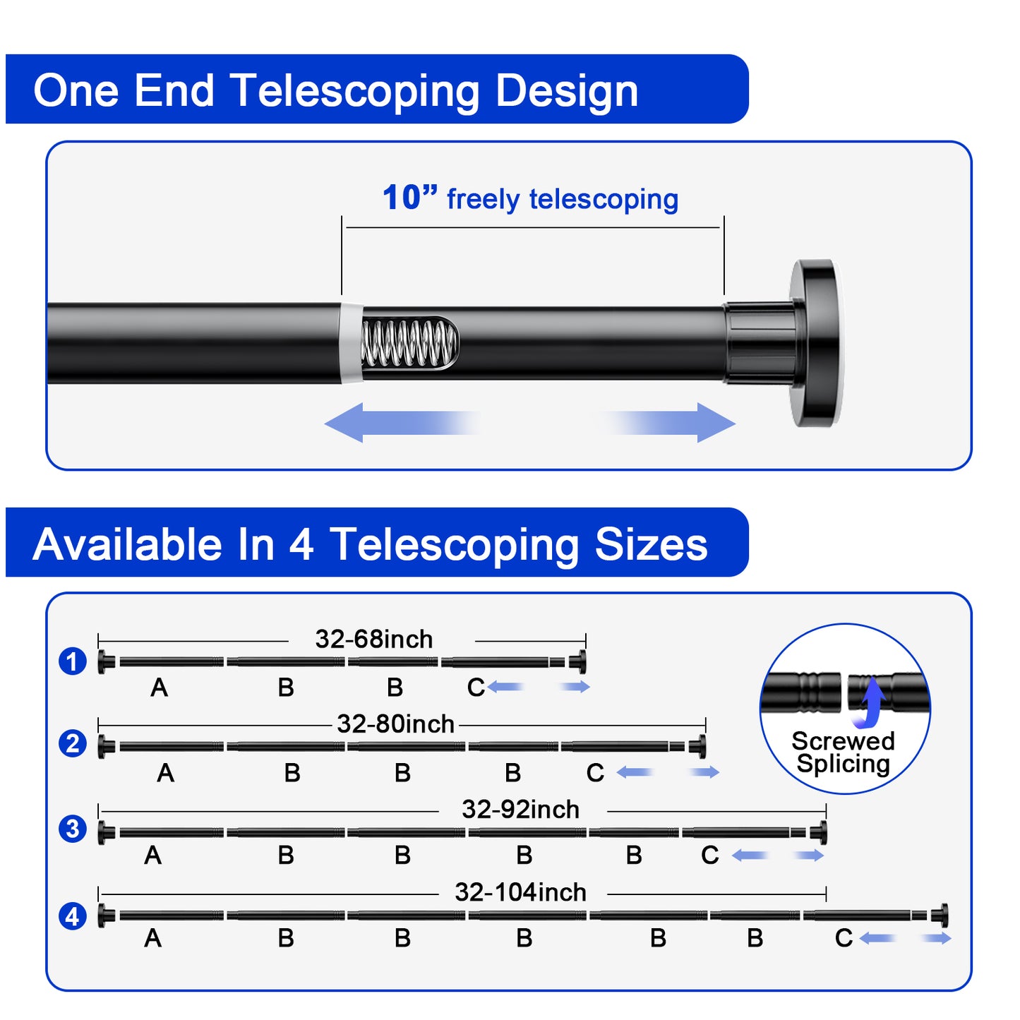 TITGIPE No Drill Spring Tension Shower Curtain Rod - 32-68" Adjustable, Rust-Resistant Stainless Steel, Anti-Skid Design for Bathroom/Closet