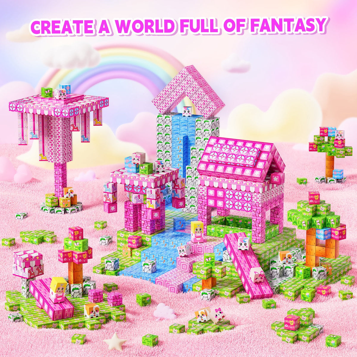 150PCS Princess Magnetic Building Blocks, Sensory Construction Toys for Girls Ages 3-10, Adorable Gift for Toddlers & Kids